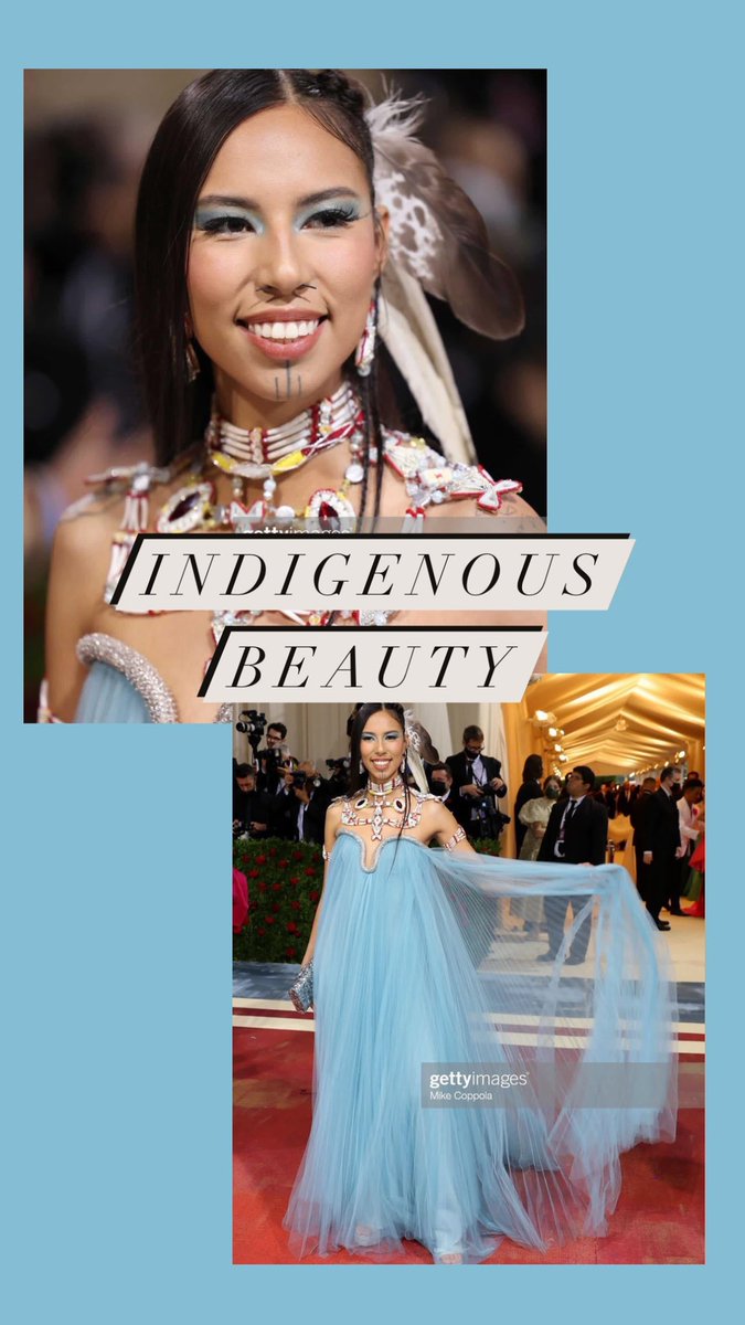 AKn8ive's tweet photo. @Qchasinghorse  at the #MetGala is an absolutely stunning representation of indigenous beauty! 💙 https://t.co/r1XSCRC7y0