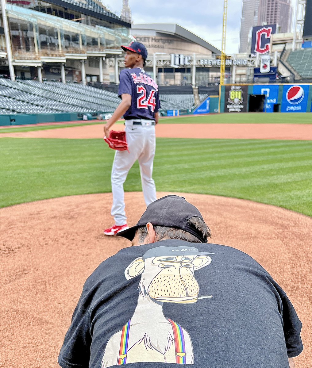 Aped my way to the mound today working with the talented Triston McKenzie……………………….     <a href="/BoredApeYC/">Bored Ape Yacht Club 🍌</a>  <a href="/T_eazy24/">Triston “I’m not gonna lie” McKenzie (bluecheck)</a>  #MLB #BAYC