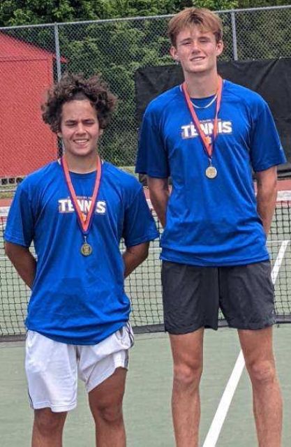 Mount Pleasant High School seniors Jadon Carnes and Gonzolo Gomez won the 2022 Midwestern 2-A Regional Men's Tennis Tournament doubles championship on Saturday at Salisbury High School.
