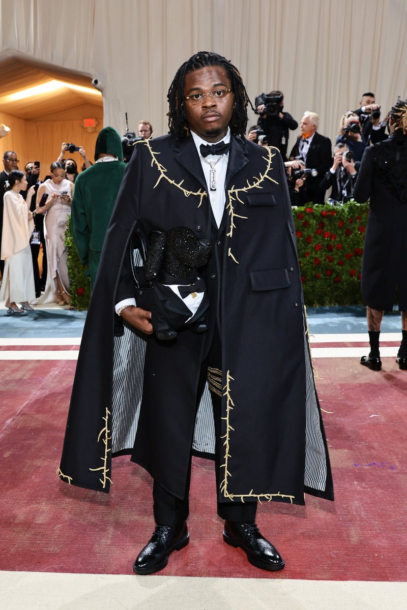Gunna attends his first #MetGala red carpet wearing Thom Browne.