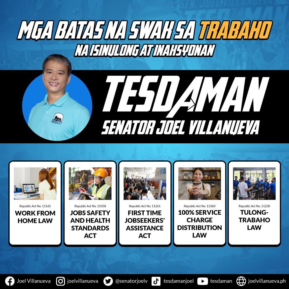 seejaye_'s tweet photo. Sayang nman kung hindi natin ibabalik sa Senado.

✔️106 Laws Passed 
▪️ Doktor Para sa Bayan Law
▪️ Tulong-Trabaho Law
▪️ First-Time Job Seekers Act
▪️ Department of Migrant Workers
▪️ Work from Home Law
▪️ 100% Service Charges in Hotels 

Joel Villanueva https://t.co/DbUF0CBoxv