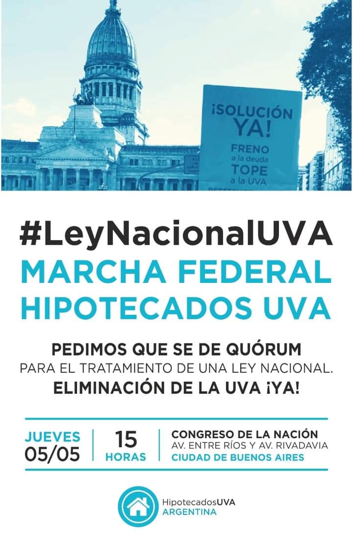 ros_uva's tweet photo. 🔊ATENCIÓN #HipotecadosUVA 

Salimos a Defender Nuestros Hogares, es necesario el compromiso y participación de todos/ as✊  *el día Jueves 5 de Mayo movilizamos al Congreso de la Nación 15h, pedimos que  se de Quórum para tratamiento de una Ley Nacional* sobre las Hipotecas UVA. https://t.co/wAVYY6XduF