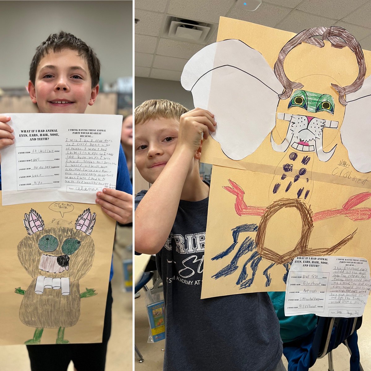 BoatwrightMissi's tweet photo. Learning about all the different animal characteristics and adaptations, inspired us to get creative and create our own crazy creature! 😳🤪 #STEAMatStribling #BoatCrew22 https://t.co/DKtHmPnbZi