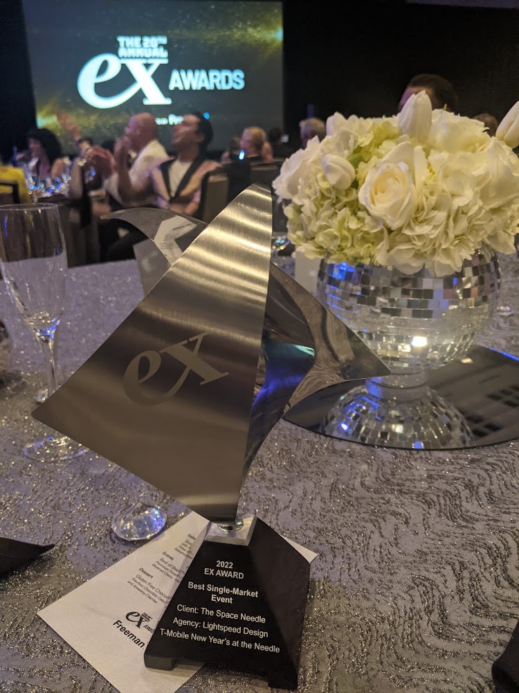 Lightspeed Design is pleased to announce the #augmentedreality event - Seattle Space Needle’s “T-MOBILE NEW YEAR'S AT THE NEEDLE 2022” took home Event Marketer’s Ex Award for “Best Single Market Event.” #eventmarketing #experientialmarketing #eventmarketer eventmarketer.com/event/ex-award…
