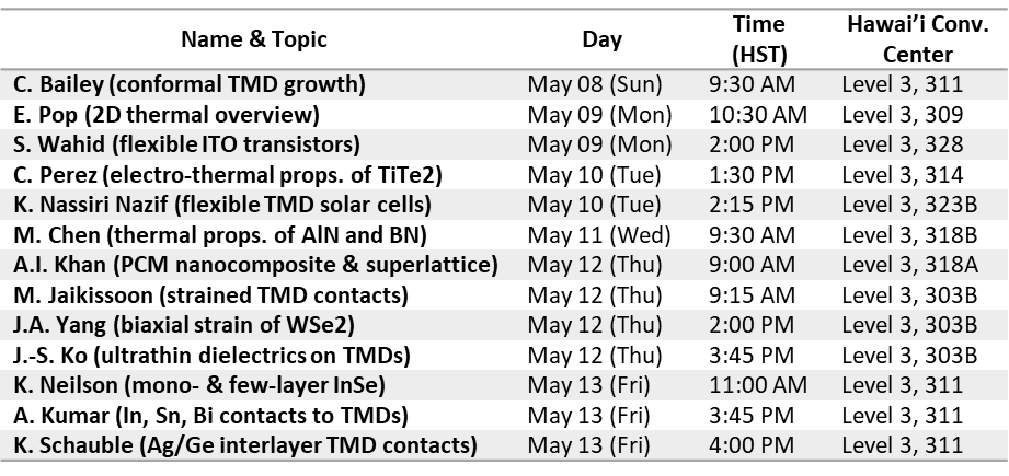 Pop Lab members are giving or contributing to 13 talks at the MRS Spring 2022 meeting (May 8-13)! Catch them all with the schedule below.👇#S22MRS <a href="/Materials_MRS/">Materials Research Society (MRS)</a> <a href="/StanfordEng/">Stanford Engineering</a> <a href="/StanfordMSE/">Stanford Materials Science and Engineering</a> <a href="/stanford_ee/">standford</a>