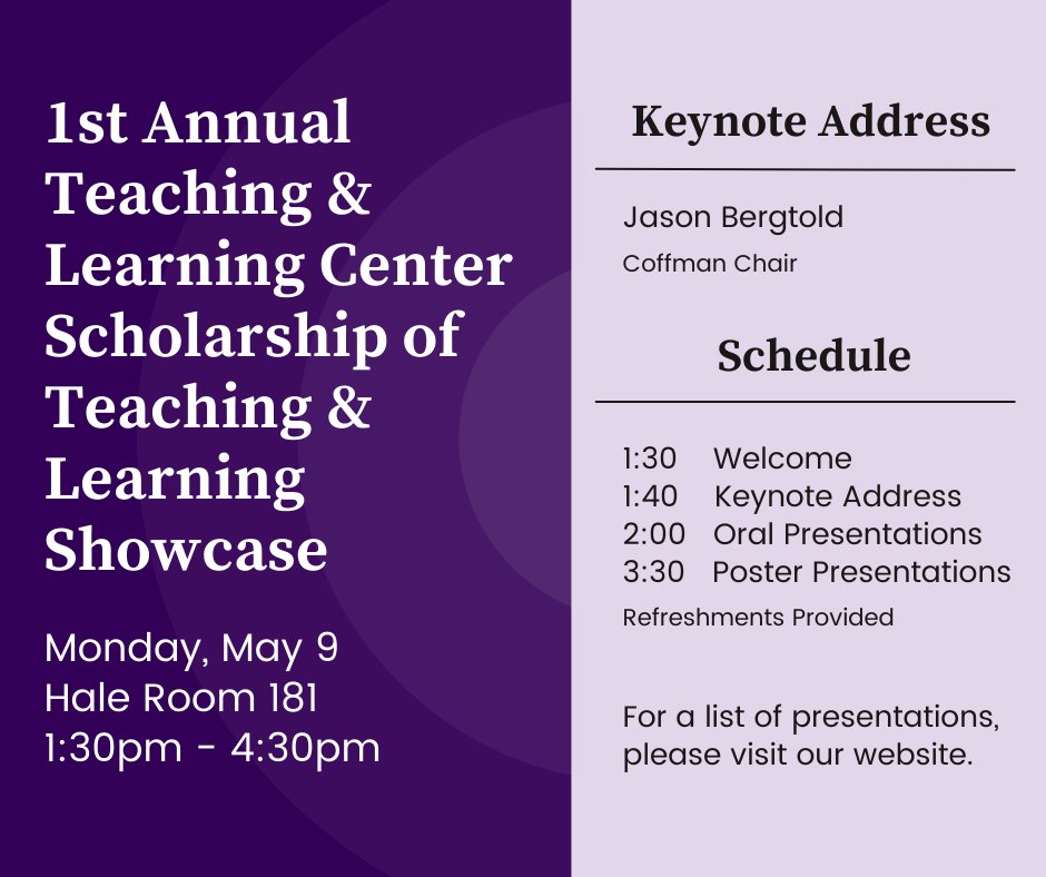 kstatetlc's tweet photo. This Monday, May 9 at 1:30, join us for the 1st Annual Scholarship of Teaching and Learning Showcase! Listen to colleagues from across the university share their SoTL research. Go to https://t.co/j4YODCyTm3 for a list of presentations.
We hope you will join us! #ITeachatKState https://t.co/2M5v9wMT6G