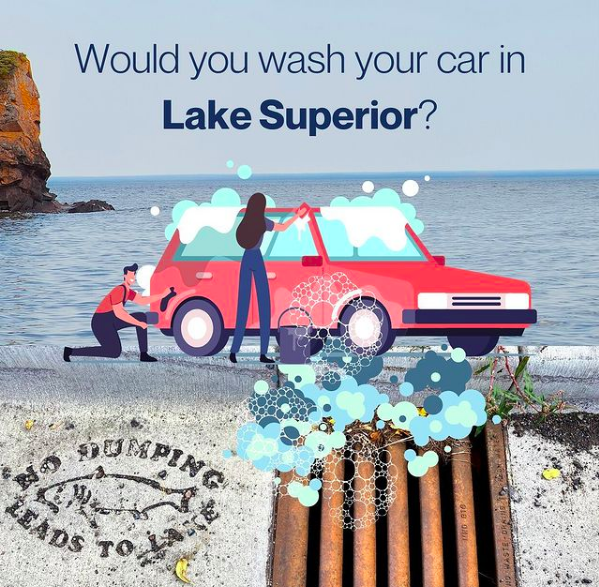 AdoptaDrainMN's tweet image. Would you wash your car in Lake Superior? The Mississippi river? Your local water body? A great question raised by @RTwinports! If you wash your car in the street or a driveway soapy, polluted, untreated wash water may run down into storm drains and into our lakes &amp;amp; streams.