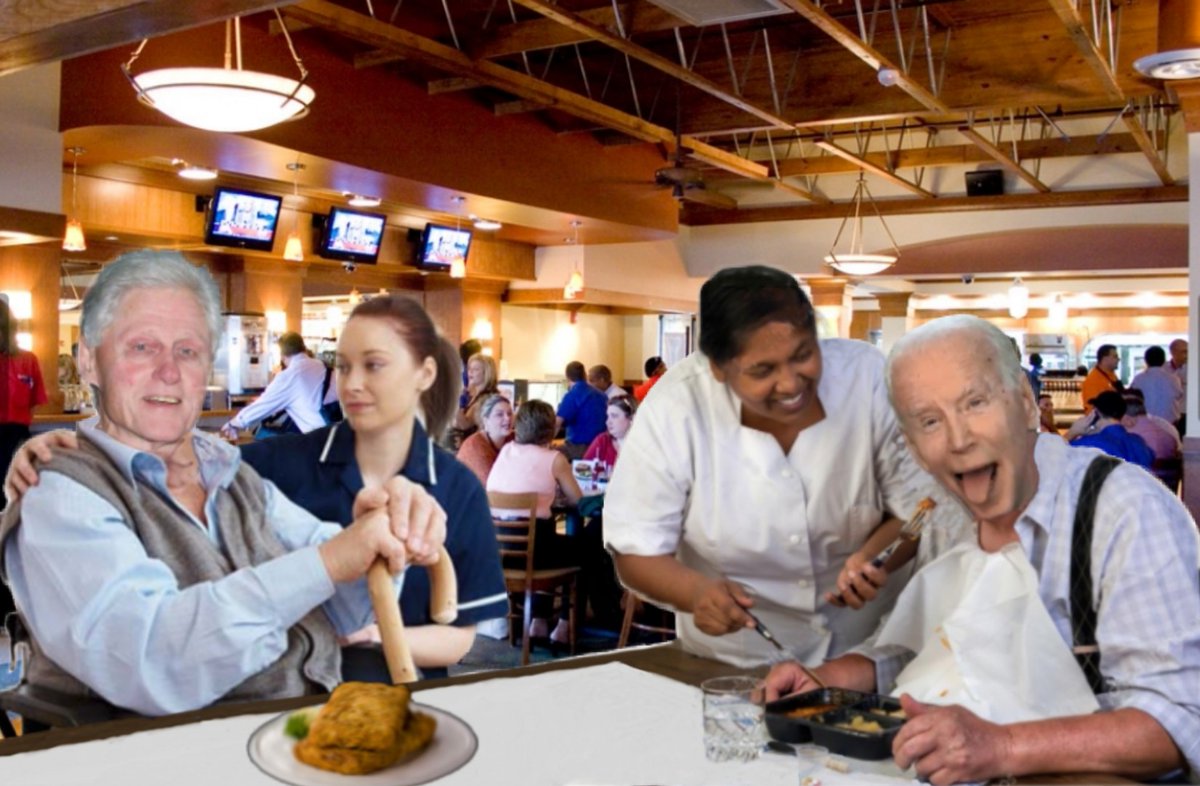 BetoShredding's tweet photo. Pictures from Joe and Bill's presidential lunch today.  

Rather than eat in the White House dining room, Joe called an audible and took Bill and their home health nurses to Luby's for a LuAnn platter.

#SeniorCitizensDiscount  #SquareFish https://t.co/7JkxWUQHaP