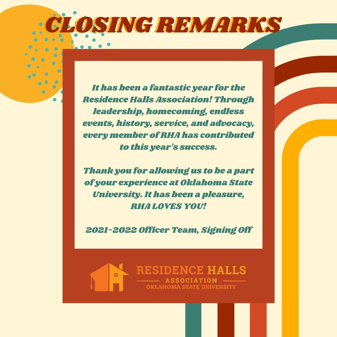 OkState_RHA's tweet photo. Happy finals week, cowboys! It has been an amazing year, thank you for following us in our journey to engage and advocate for residents. If you enjoyed this year as much as us, head on over to our website and apply to return! It’s been real✌️
-RHA President, Hani Shwiyyat https://t.co/kwtbOIDkWg