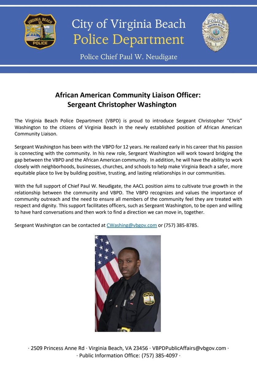We are proud to introduce Sgt Washington as our newly appointed African American Community Liaison Officer. 

To learn more about Sgt Washington and the position, follow this link: youtu.be/qtIecMO77o4
