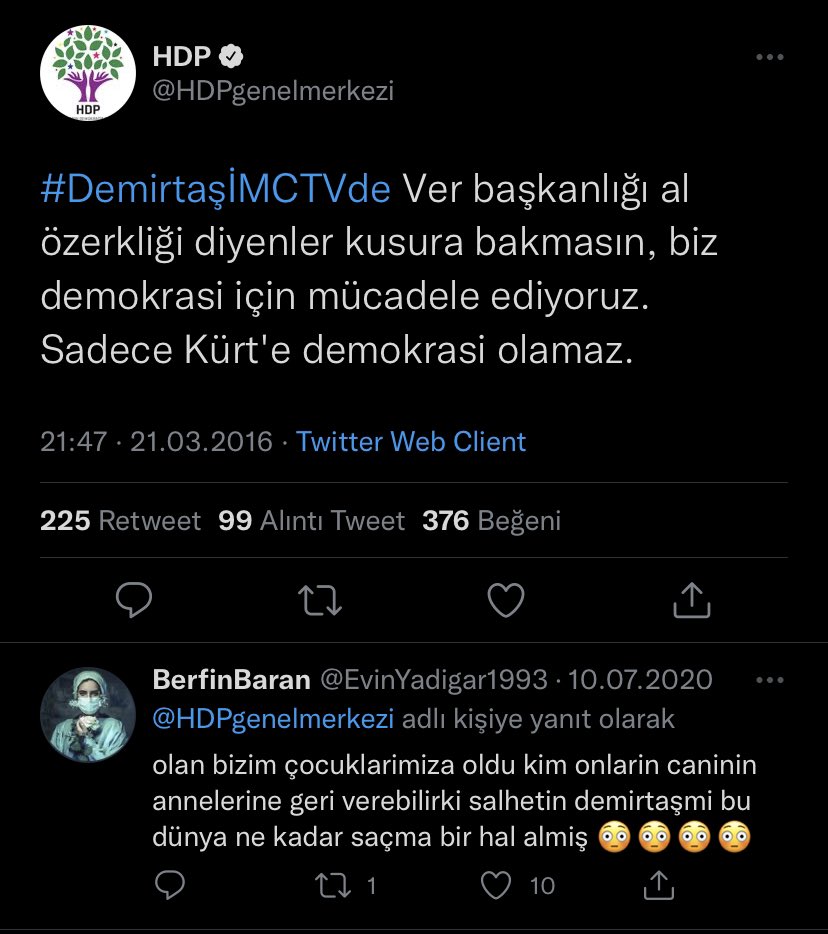isamusamesih's tweet photo. O zaman cezaevinde çürü demokrasi için, 

Allah'ım ne suç işledik bunlar başımıza geldi.

Size diyorum Erdoğan Kürtler için fırsattı,bak nasıl tepmişler fırsattı https://t.co/cmM6Db9lCL