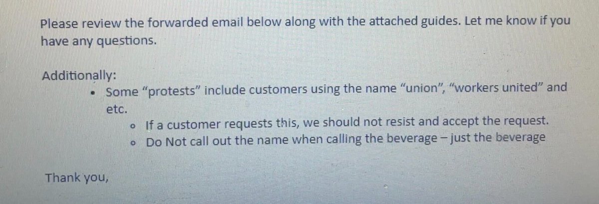 SCOOP: Starbucks execs are instructing managers to refuse to say “union” or “workers united” out loud when announcing orders.

Customer often give their name as “union strong” or “union YES” to show solidarity with @sbworkersunited.