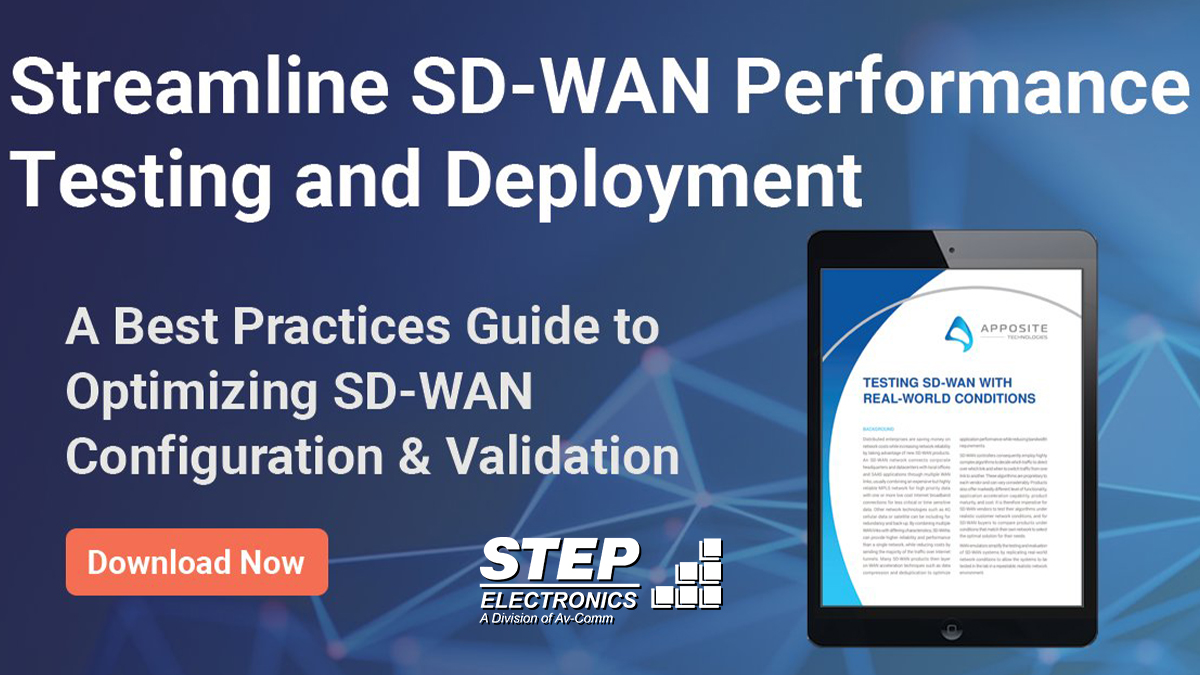 STEPElectronics's tweet photo. @Apposite_Tech Simplify testing and evaluation of SD-WAN systems for you or your customers. Download this white paper to learn tips and tricks for easier, more accurate #SDWAN #satcom optimization and validation https://t.co/tEu577fyOk https://t.co/Mo9FhBqw2z