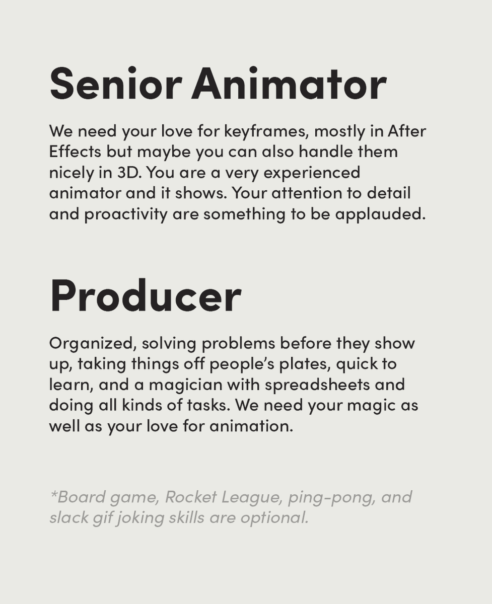 ordinaryfolkco's tweet photo. Ordinary Folk is looking for an amazing Senior Animator as well as a Producer to join the team full-time. Apply here: jobs@ordinaryfolk.co https://t.co/RSVdLzXopt