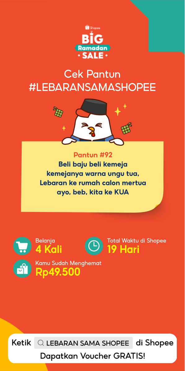 Aliyns_'s tweet photo. Cek pantun #LebaransamaShopee ala kamu! https://t.co/tdszgUVbRK https://t.co/3L9sKvjpby