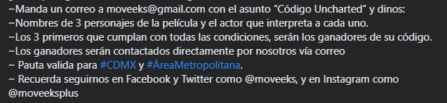 Moveeks's tweet photo. ¡Gracias a @SonyVideoMx  vamos a regalar 3 códigos para canjear en @CinepolisKlic de #Uncharted #FueraDelMapa y tres mega stickers de la película!
Recuerda dar ❤️ y 🔁 a este post para poder participar.
¿Listos para ganarlos? Solo realiza lo siguiente : https://t.co/BOinZJ0eVT