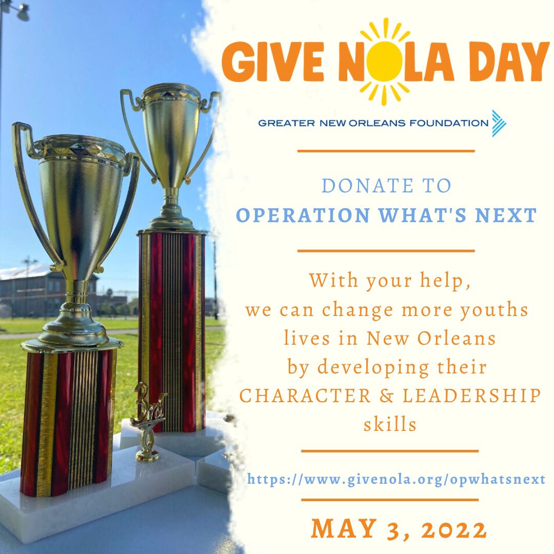 opwhatsnext's tweet photo. Help us change more lives of the future of New Orleans by donating to Operation What’s Next this #GiveNOLADay 🌱
.
With your help, we can make this city a better place for our next generation 
.
To donate, click here:  https://t.co/nUVJv8suZR
.
#ownyourlife 
#GiveNOLADay https://t.co/xMD6yL6SqP