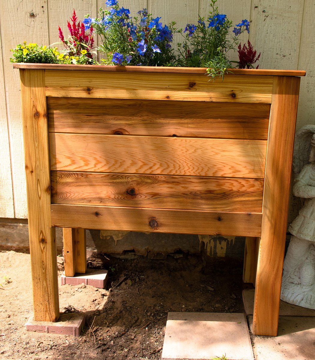 BranhamWoodwork's tweet photo. Large cedar planter box for the wife. Milled from 2x8 rough cedar boards. 3' wide, 3' tall, 18" deep. Plenty tall enough to keep the animals out and deep enough for even the most deeply rooted plants. https://t.co/XyG1AYg5X7