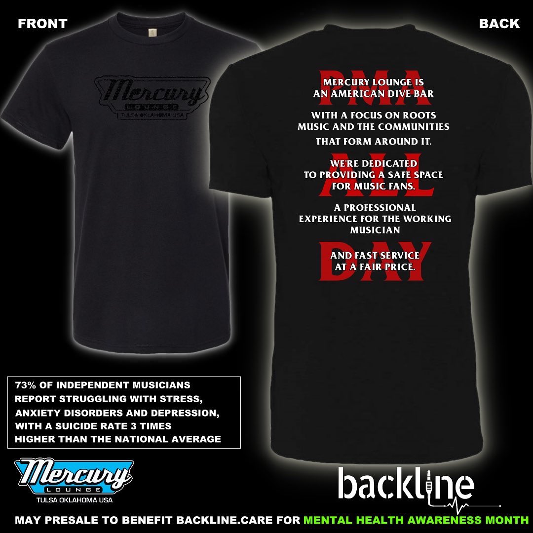 themerc_tulsa's tweet photo. Doing a presale for #MentalHealthAwarenessMonth to raise money for @backline_care cause #music matters but not as much as the people that make it. Details on our website. Pass it on, if you wanna. Thanks in advance! https://t.co/9jDUAKNC5H