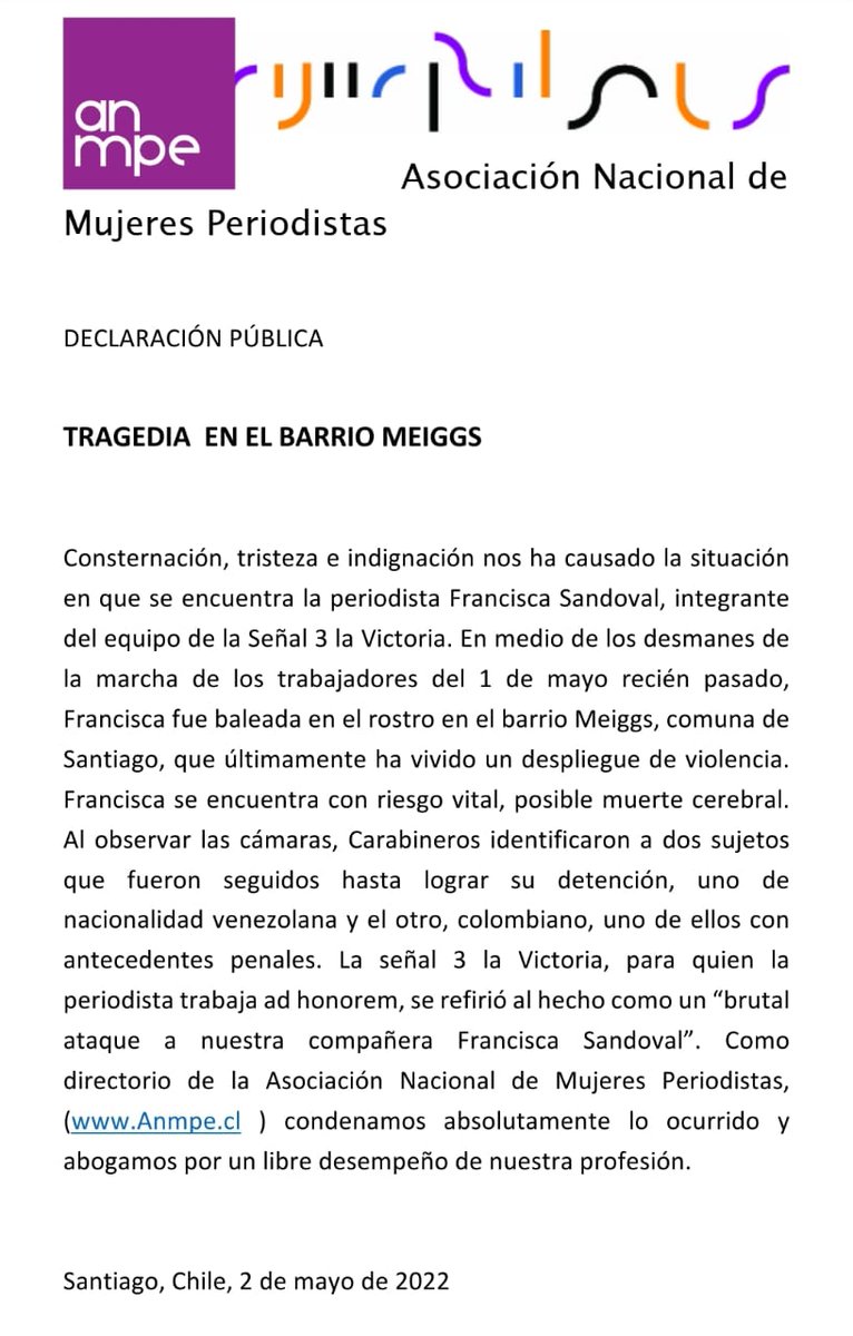 ANMPE Asociación Nacional de Mujeres Periodistas (@anmpchile) on Twitter photo 