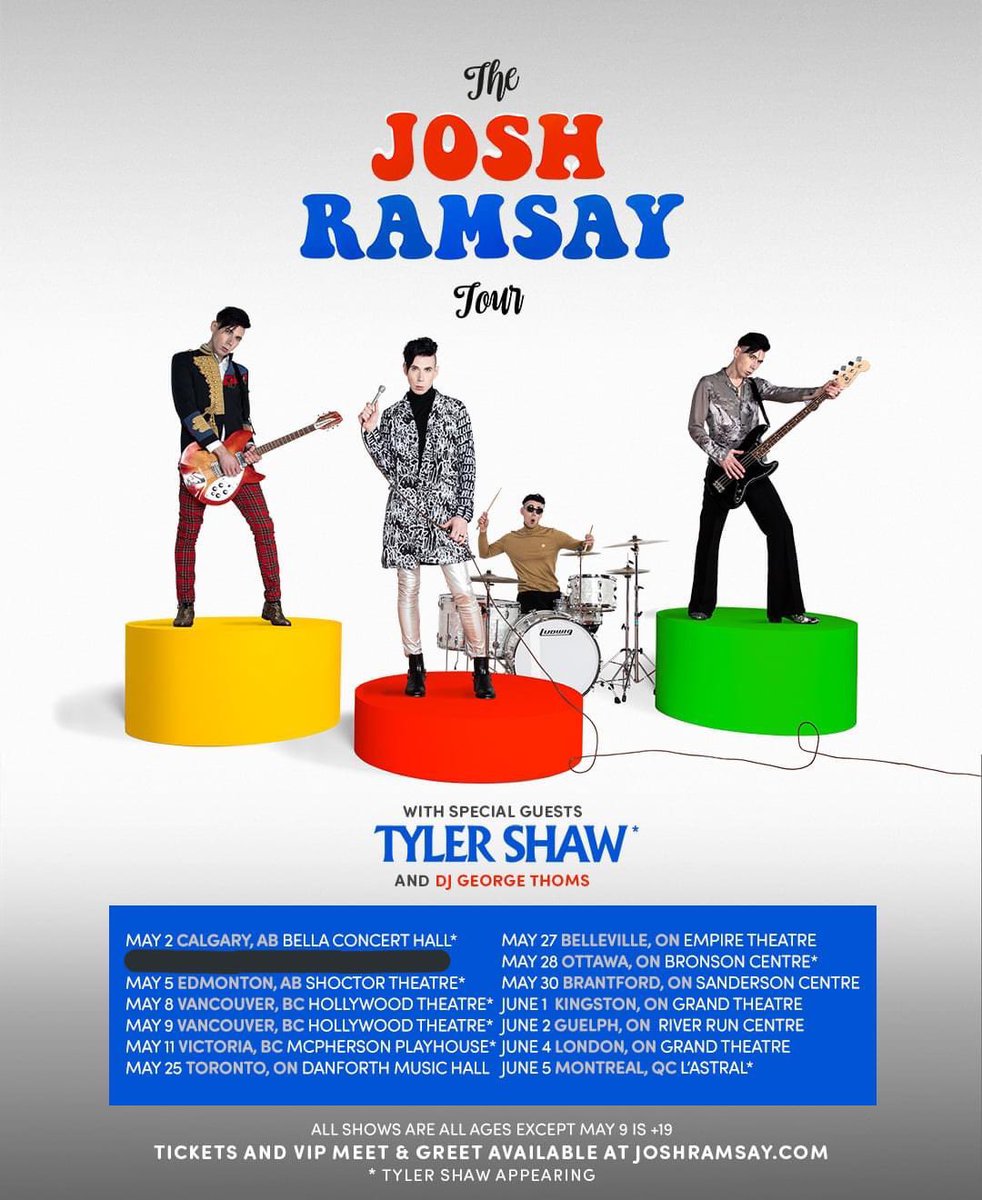 #TheJoshRamsayTour starts today! May 5th has been cancelled. Please see Josh’s Twitter for more info on that.