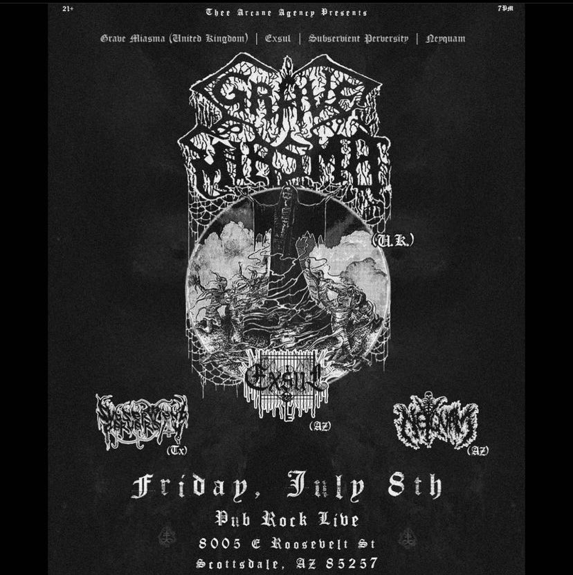 Grave Miasma is heading to Pub Rock July 8. Get tickets here: theearcaneagency.bigcartel.com/product/grave-…
