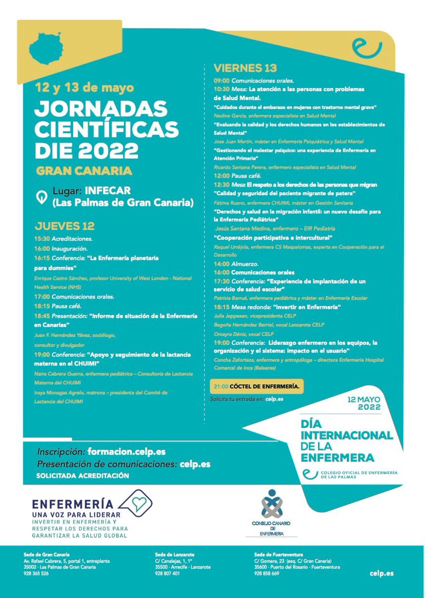 🔬𝗝𝗢𝗥𝗡𝗔𝗗𝗔𝗦 𝗖𝗜𝗘𝗡𝗧Í𝗙𝗜𝗖𝗔𝗦 𝗗𝗜𝗘 2022: El 12 y 13 de mayo celebraremos las Jornadas Científicas DIE 2022 en Gran Canaria. ¡Te esperamos! #Celp #JornadasCientificasCelp2022 

📅 11/12 mayo.
📍Gran Canaria (INFECAR).
📲 Inscríbete: formacion.celp.es
ℹ️+ info👇