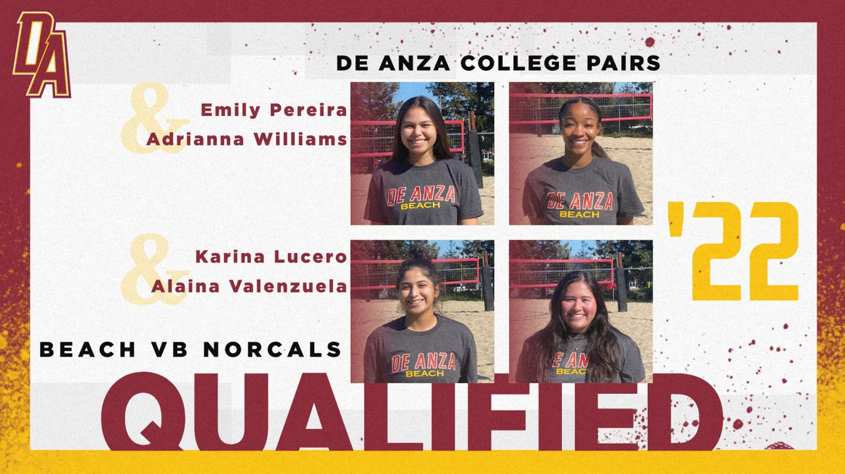 De Anza College's inaugural Beach Volleyball season produces Northern California Pairs qualifiers! Congrats to Emily, Adrianna, Karina &amp; Alaina! 🏖️🏐
