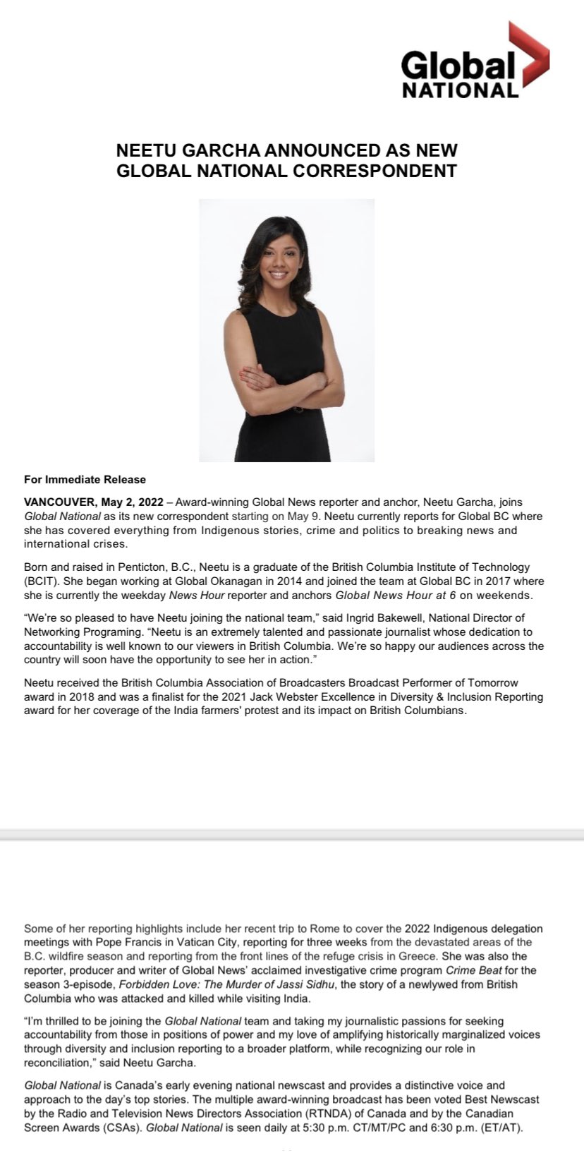 Ian MacDonald on Twitter "NeetuGarcha GlobalNational Congratulations