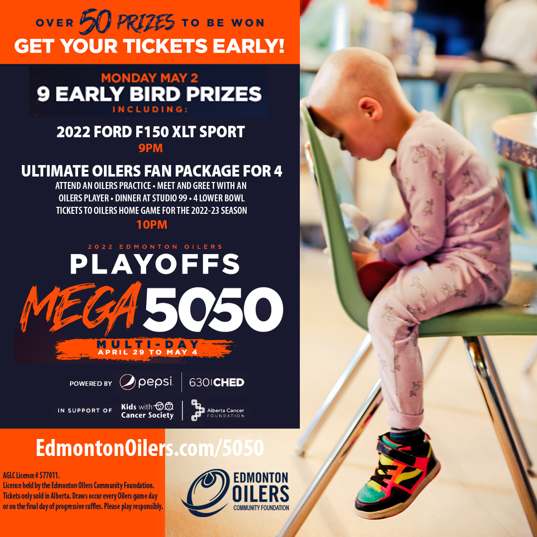 50/50 season is the best season! Support the Kids with Cancer Society and purchase your 50/50 ticket today. We need you now more than ever! Purchase your ticket at: nhl.com/oilers/communi… @EdmontonOilers @Oil_Foundation