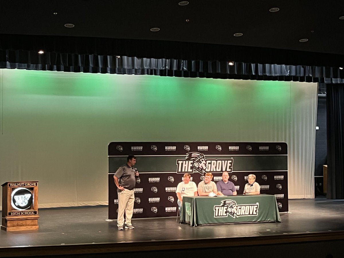 WGWarriorFB's tweet photo. Congrats to Nick Landrum, Kyle Smith and Jacob Street on signing their scholarships this evening. Proud of these young men and their accomplishments. #LEAD #SOUL #7337 @coachrobandrews https://t.co/cwdUNjBJv1