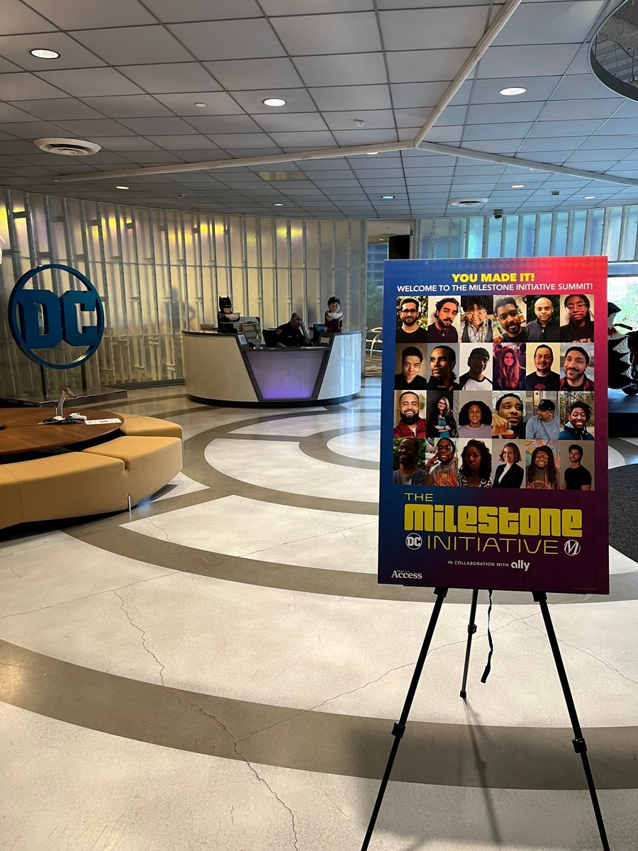 DCOfficial's tweet photo. DC, Milestone Media, and Ally want to officially welcome the 2022 Milestone Initiative Talent Development Program cohort to the DC offices for the in-person Milestone Initiative Summit! Let’s get started… @Ally @DakotaUniverse @DCComics #DCMilestone #doitright #heroicALLY https://t.co/otdgKTsNeu