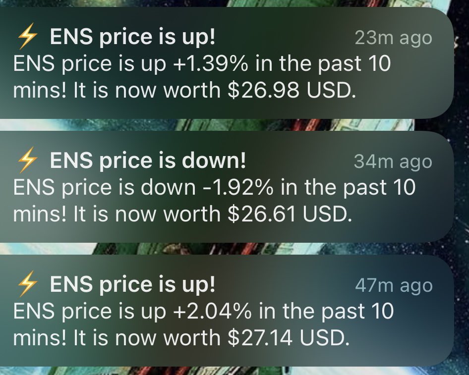 CthulhuWho777's tweet photo. These are the kind of notifications you want when you’re running a grid bot. 🤑😁 $ENS @pionex #cryptotrading https://t.co/VB75IMZOzw