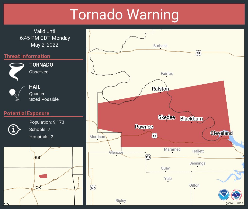 NWS Tulsa on Twitter "Tornado Warning including Cleveland OK, Pawnee