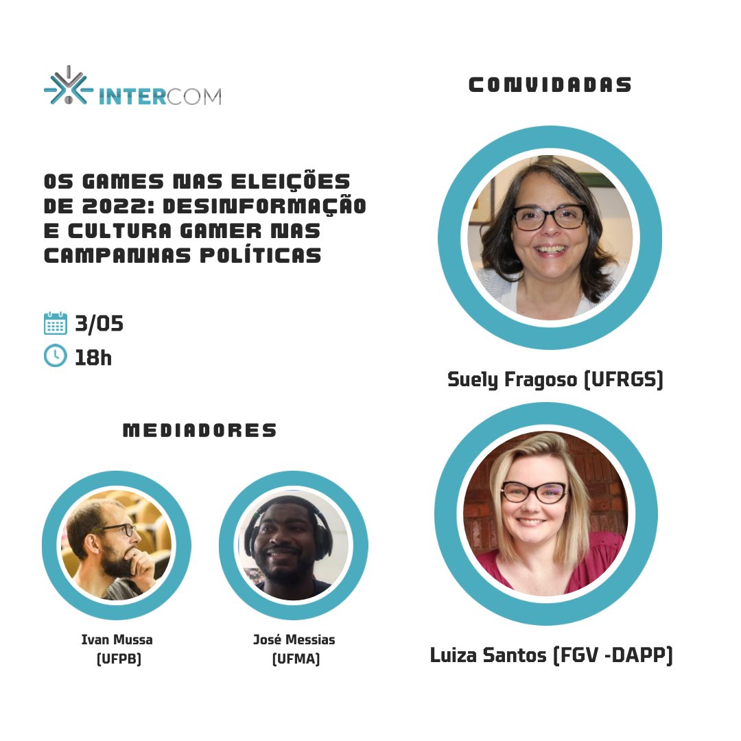 Amanhã, dia 3/5, às 18h, acontece a live do GP Games da Intercom! Com a mediação de <a href="/ivanmussa/">Ivan Mussa</a> e <a href="/jmessias/">José Messias</a>, e participação de <a href="/suely_/">suly</a> e <a href="/luizacdsantos/">Luiza Santos</a>.

As inscrições devem ser feitas até às 16h do mesmo dia, no seguinte link: docs.google.com/forms/d/e/1FAI… 🎮
