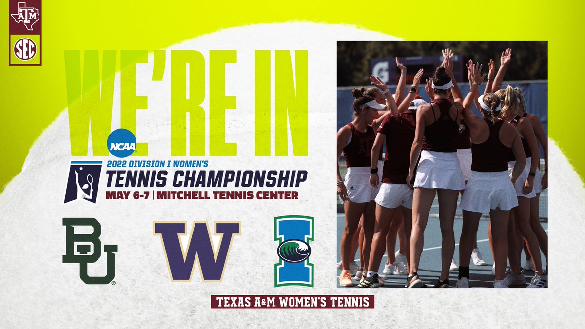 AggieWTEN's tweet photo. The Road to Champaign runs through AGGIELAND.

Texas A&amp;M will host the First and Second Rounds of the @NCAATennis Championships at the Mitchell Tennis Center! Stay tuned to social media and https://t.co/iAEshGi7WB for the most up to date ticket information.

#GigEm | #LockedIn https://t.co/XZBqedkIFH