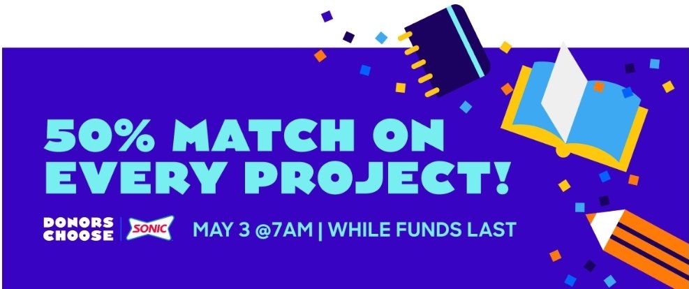 Mrs. Brodt (@mrsbrodt) on Twitter photo Check out my classroom on <a href="/DonorsChoose/">DonorsChoose</a>! I'd love your help to bring my project to life for #TeacherAppreciationWeek and MY BIRTHDAY! Match day falls on my 🎂. Donations will be matched 50% starting at 7am.
donorschoo.se/e/SQY6gtGjIpb
TIA to all who donate and/or share my post! ❤ Check out my classroom on <a href="/DonorsChoose/">DonorsChoose</a>! I'd love your help to bring my project to life for #TeacherAppreciationWeek and MY BIRTHDAY! Match day falls on my 🎂. Donations will be matched 50% starting at 7am.
donorschoo.se/e/SQY6gtGjIpb
TIA to all who donate and/or share my post! ❤