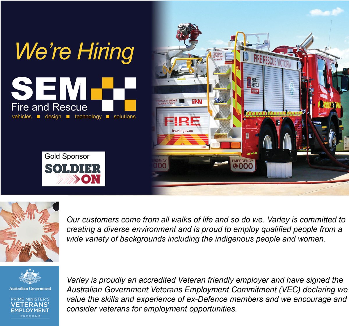POSITION OPPORTUNITY: PROJECT SUPERVISOR

Our subsidiary brand, SEM Fire and Rescue in Wendouree, Victoria is seeking a project supervisor to oversee various emergency vehicle projects.

For more information and to apply, click the link to our website.
aus62.dayforcehcm.com/CandidatePorta…