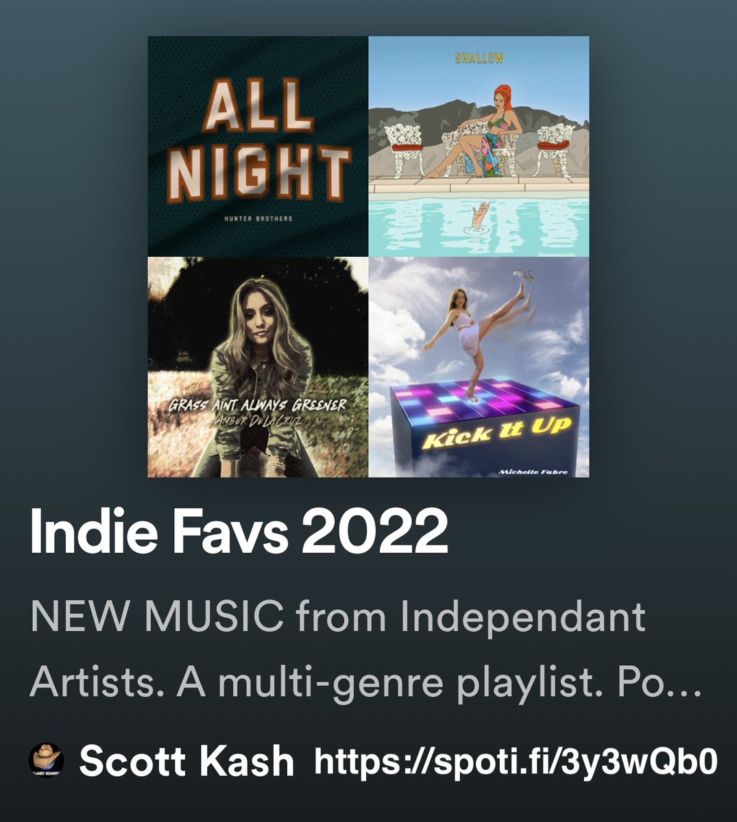 Here’s the new #IndieFavs playlist of 2022 Lots of great music from a variety of genres by
<a href="/HunterBros/">Hunter Brothers</a>
<a href="/littleloremusic/">LittleLoreMusic</a>
<a href="/Amber_DeLaCruz/">Amber DeLaCruz</a>
<a href="/MichelleAFabre/">Michelle Fabre</a>
<a href="/Limberlost_Band/">Limberlost</a>
<a href="/WIGzRADIO/">SHE LOVES 2 SHOP</a>
<a href="/ElizaNealsRocks/">Eliza Neals</a>
@flakebelly
+MORE

#SpotifyLink
spoti.fi/3y3wQb0

#NewReleases #IndieMusic