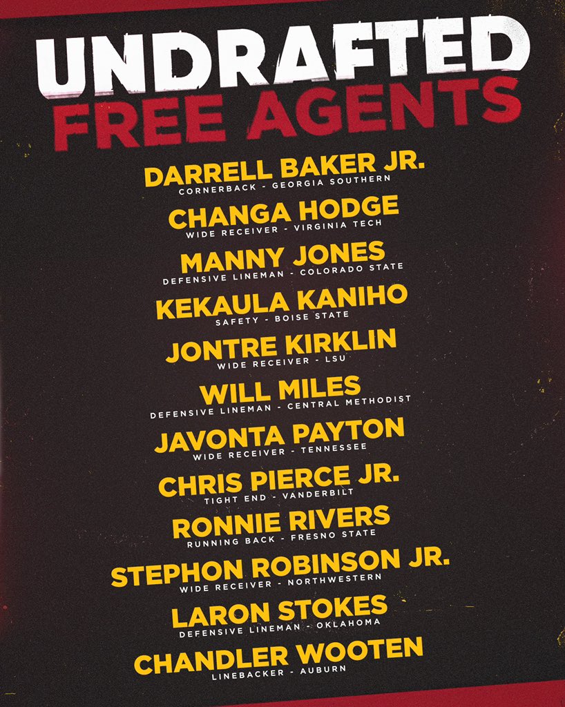 We have agreed to terms on contracts with the following 12 rookie free agents: