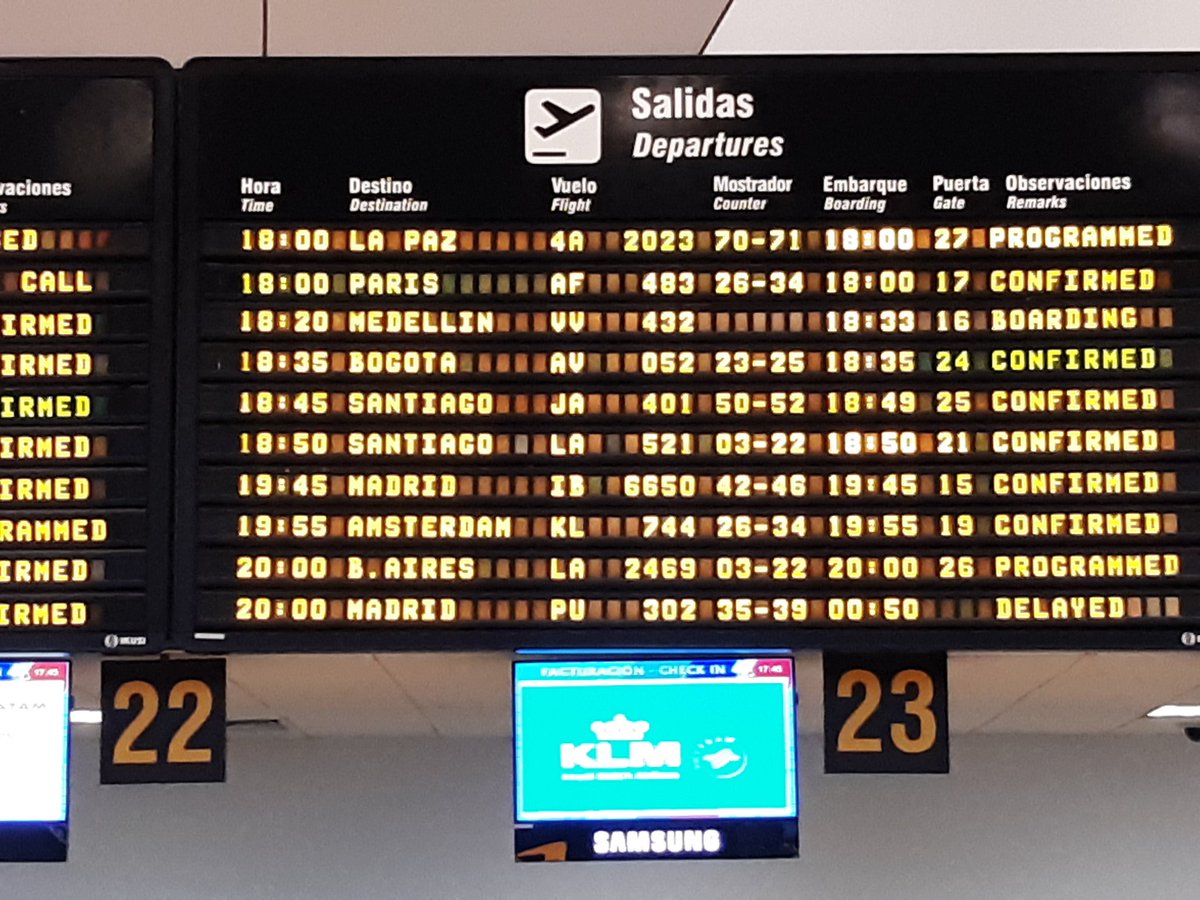 Departures board at medellin airport