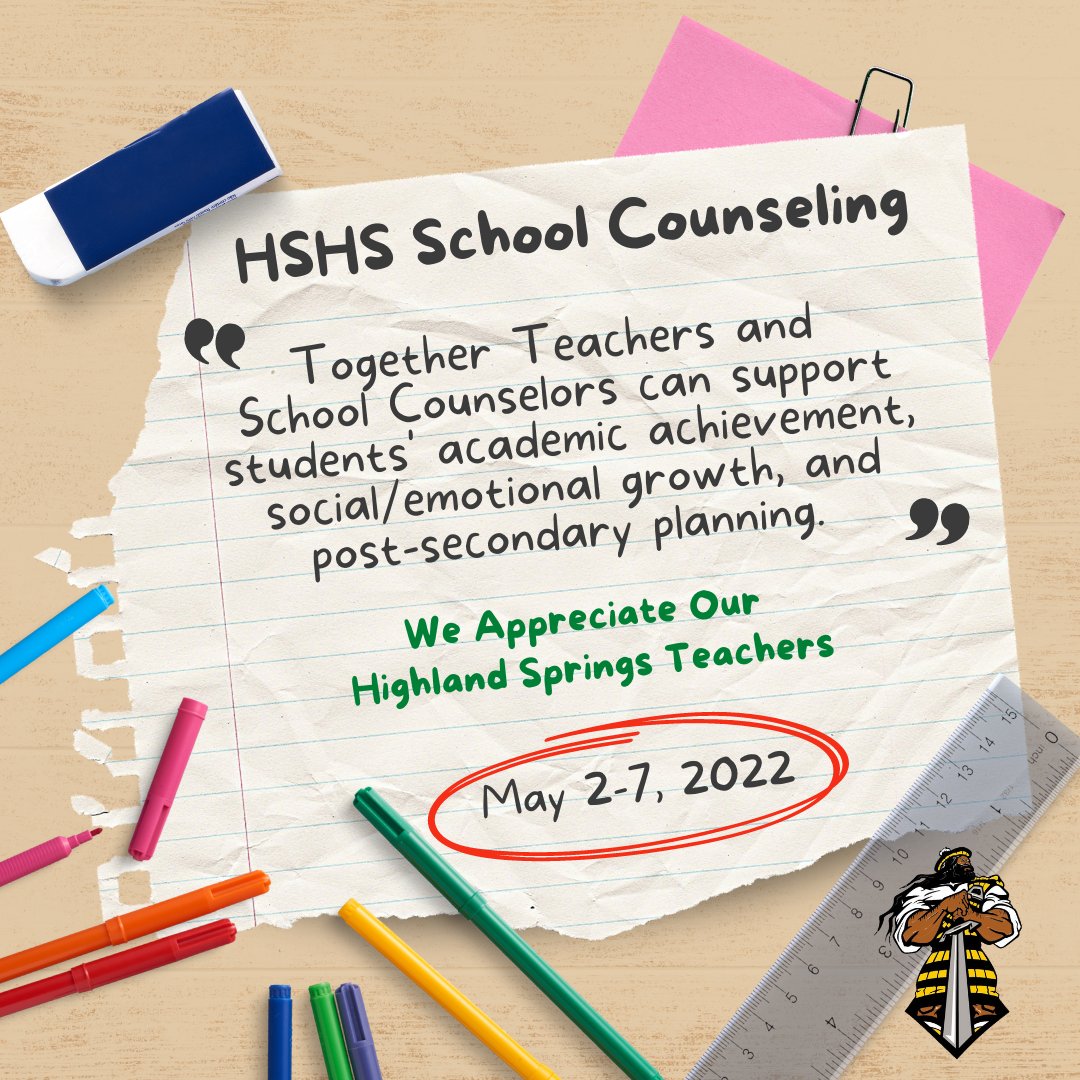 Teacher-School Counselor collaboration is essential to student success. 

We are grateful to work with a dedicated and responsive teaching staff. 

@WeAreHSHS 
@HSHS_Teachers 
@HSHS_Principal 
#TAW2022
#scchat