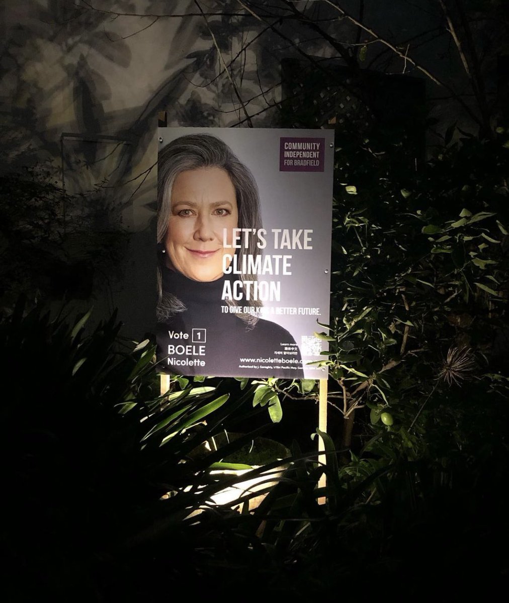 Nicolette_Boele's tweet photo. I keep seeing #NicforBradfield corflutes lit up at night around the electorate… huge shout out of thanks to all of my very passionate corflute hosts! #BradfieldVotes #auspol https://t.co/gZiZgPiaGp