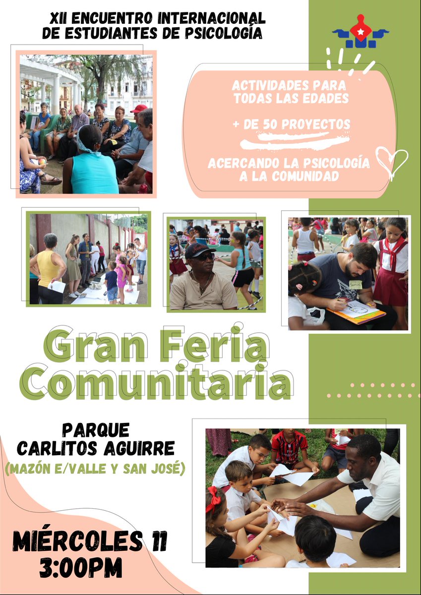 psiencuentro_cu's tweet photo. ¡Anunciamos nuestra Gran Feria Comunitaria!

El miércoles 11 de mayo, 3:00pm estaremos en el Parque Aguirre con actividades para todas las edades.

Mantente atent@ a nuestras redes sociales para conocer más.

Llevando esperanza y vida🌱 a nuestras comunidades. ¡No falten!😉 https://t.co/wI8gMkExwa