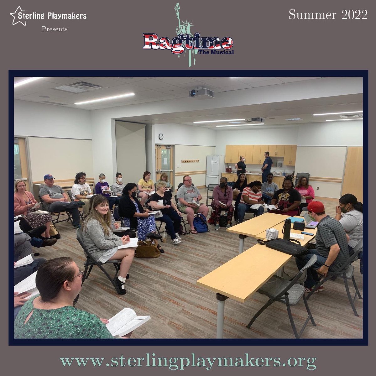 SPlaymakers's tweet photo. The cast of RAGTIME had our first read-through of the script tonight at Sterling Library, and a meet-and-greet with our Chairman of the Board, Tim Silk! We can’t wait to share this incredible story with you this summer! 

#ragtime  #musicaltheatre #communitytheatre #sterlingva https://t.co/Tr0H5hN5RI