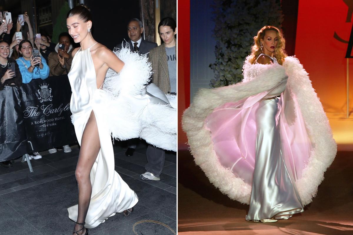 Hailey Bieber channels Jerry Hall on Met Gala 2022 red carpet