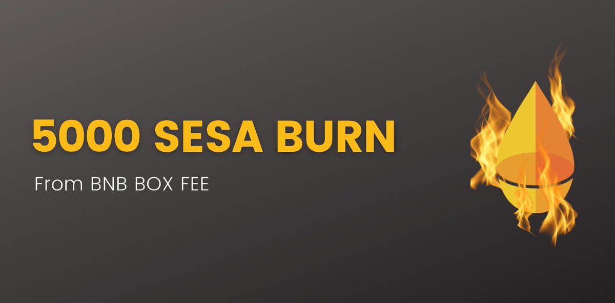 SesameToken's tweet photo. We burnt the first 5000 $SESA tokens from BNB mystery box fee! 
Let's keep it up and burn some more $SESA!
https://t.co/Jvyt6yqXha https://t.co/I3iWQC89r5