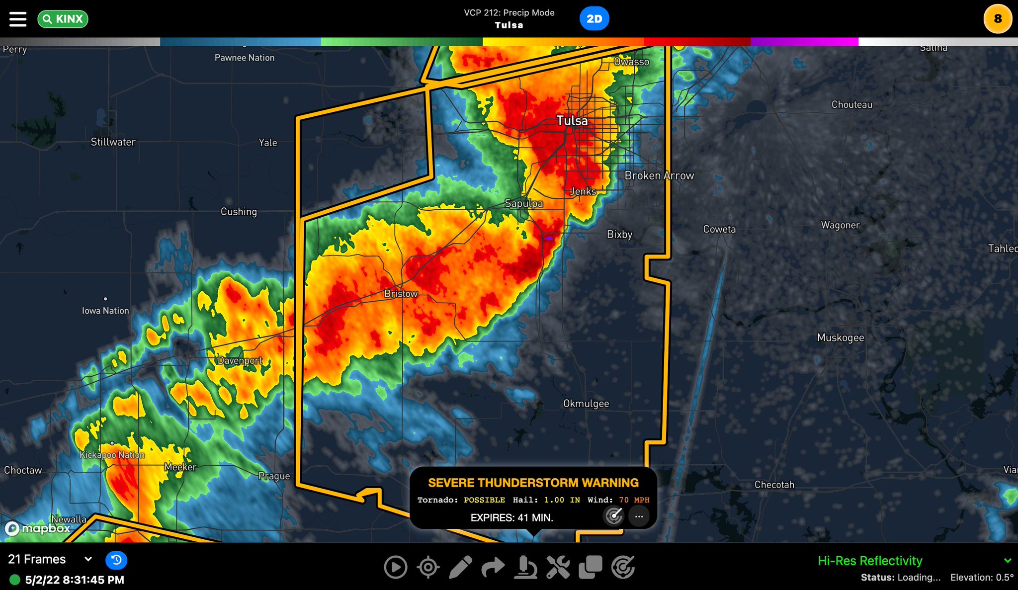 RadarOmega on Twitter "Severe Thunderstorm Warning including Tulsa OK