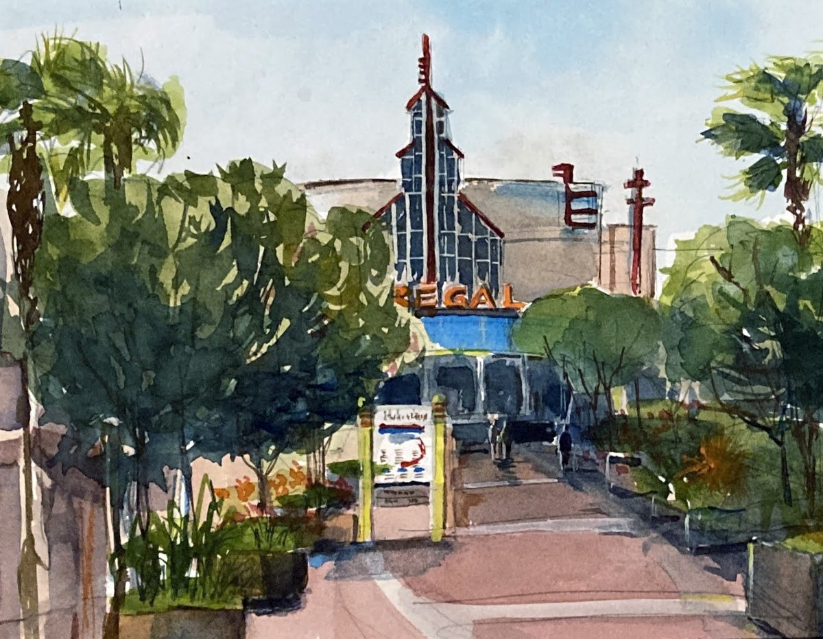 sumacm's tweet image. &quot;Now Showing...&quot; Was inspired to paint the view toward @RegalMovies at Hacienda Crossing in Dublin, CA, during @DACArtsOrg&apos;s Dublin Paint Out this past weekend! #pleinair #urbansketchers @DublinPIO