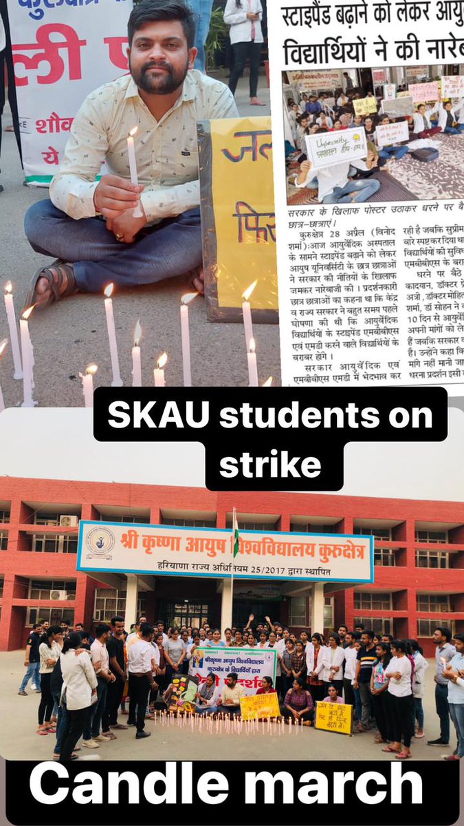 AnkitaC79145331's tweet photo. Haryana sarkar dhyan de
Ayurveda ko samman de
BAMS STUDENTS ON STRIKE.
#equalityforayurveda 
@moayush 
@anilvijminister @cmohry @narendramodi https://t.co/2orKw2ggLc